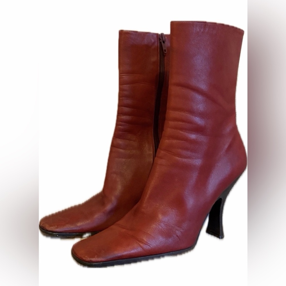 Vintage Prada Red Leather Ankle Boots | Made in Italy | 38.5